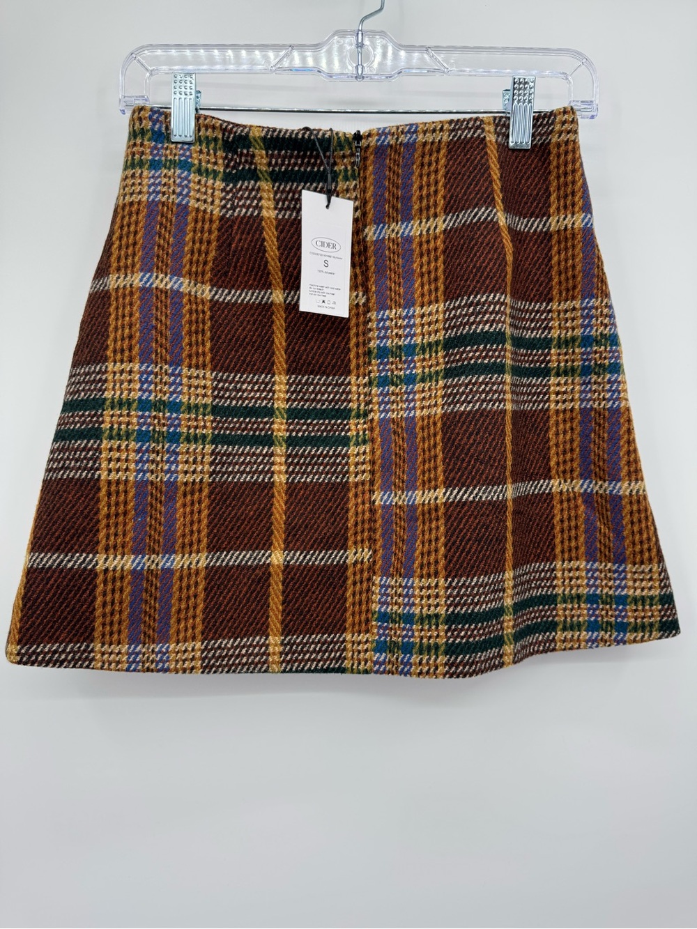 Cider Brown Plaid Tweed Mini Skirt Small (New with Tags) - Picture 2 of 3
